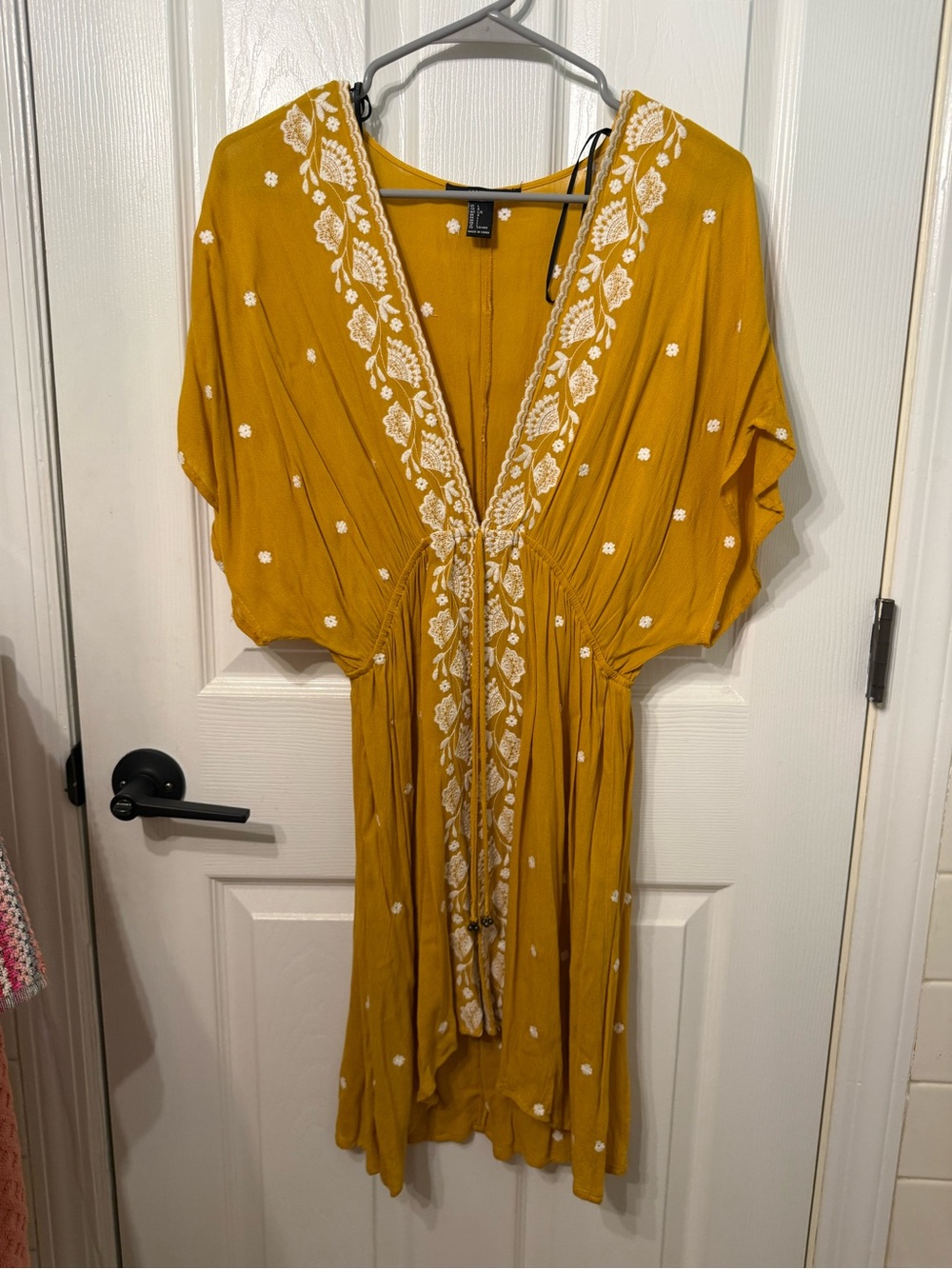 Forever 21 Mustard Yellow Embroidered Midi Dress